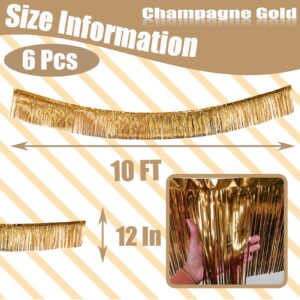 6 Pack 10 Feet Champagne Gold Foil Fringe Garland Metallic Tinsel Streamers Banner Wall Hanging Backdrop Banner for Parade Floats, Valentine's Day, Wedding, Birthday, Mardi Gras Party Decorations