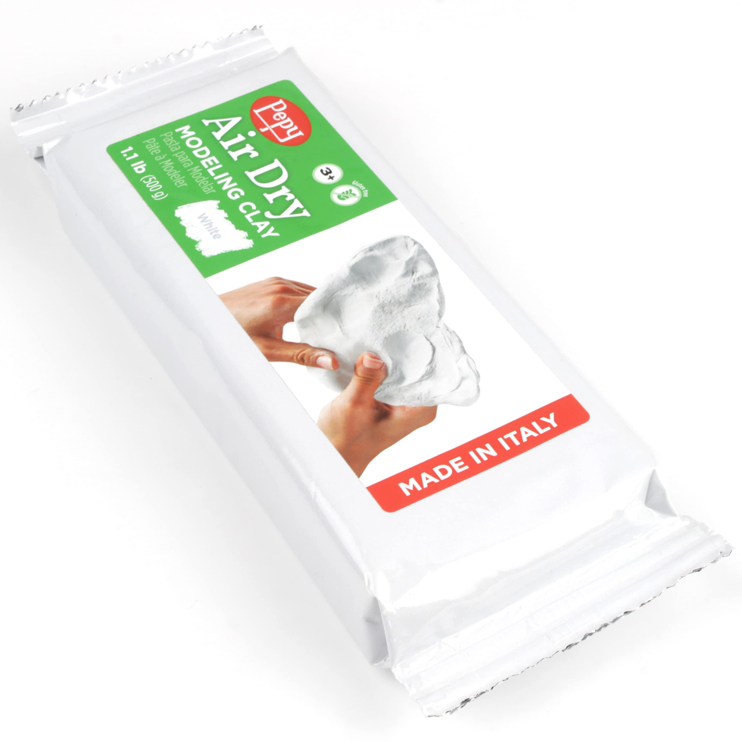 Pepy Premium European Air Dry Modeling Clay White 1.1 lb Bar, Easy to Use Air-Hardening Clay for Classroom and Montessori Sculpting and Crafts Projects