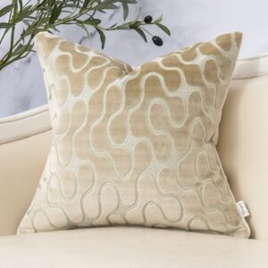 yangest beige square throw pillow cover wavy velvet cushion cover modern zippered pillowcase for sofa couch bedroom living room chair, 18 x 18 inch