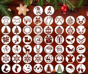 christmas stencils for painting on wood,3x3” reusable holiday xmas stencil drawing templates for christmas tree/tier tray/window decor