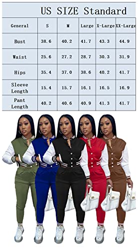 KELOVEPAN Sweatsuits for Women Set 2 Piece Patchwork Tracksuits Long Sleeve Button Down Crop Bomber Varsity Jacket Pants Set Sexy Black XXL