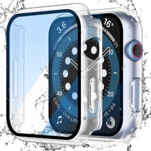 misxi [2 pack] waterproof hard case with tempered glass compatible with apple watch series 6 se series 5 series 4 40mm, ultra-thin protective cover for iwatch screen protector, matte transparent