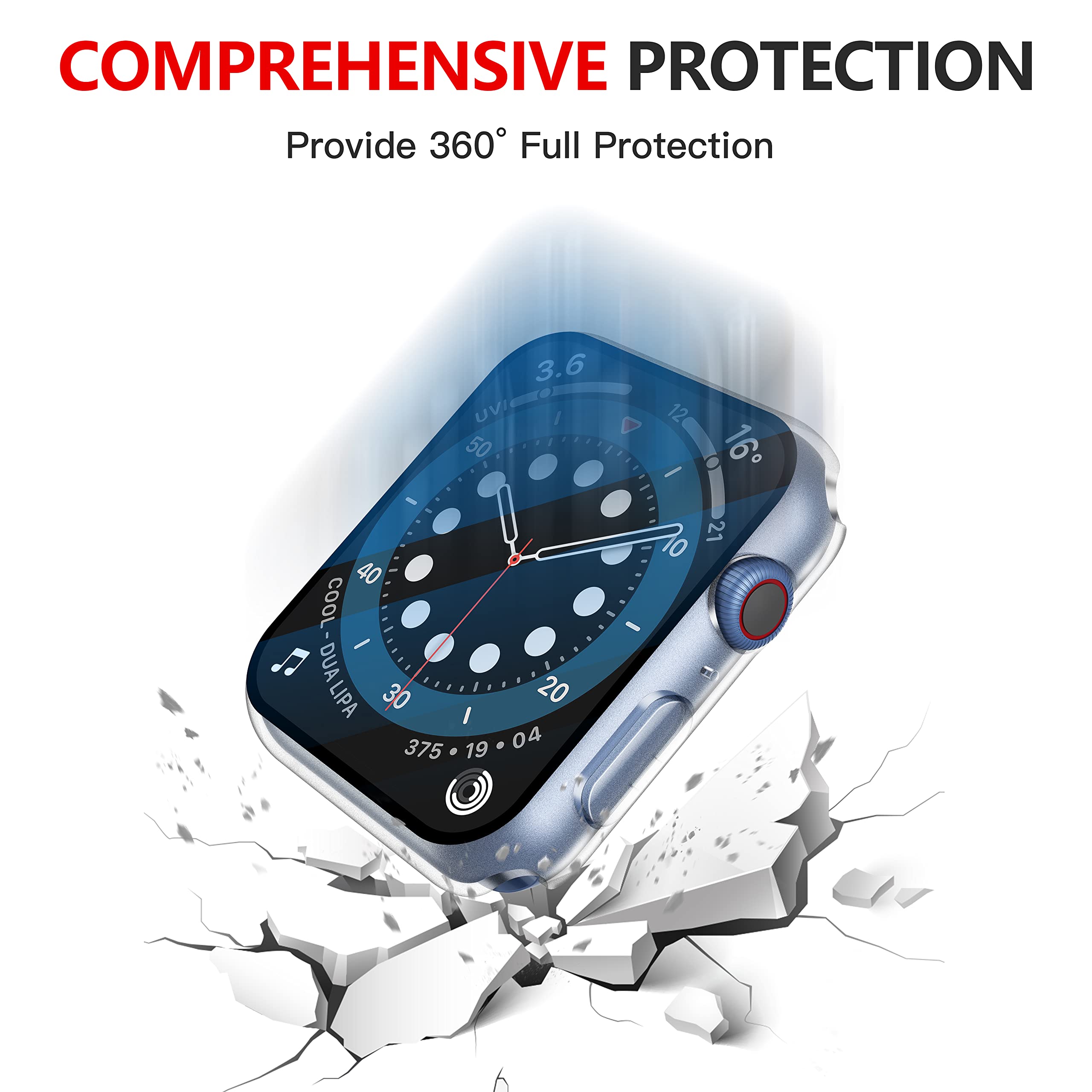 Misxi [2 Pack] Waterproof Hard Case with Tempered Glass Compatible with Apple Watch Series 6 SE Series 5 Series 4 40mm, Ultra-Thin Protective Cover for iWatch Screen Protector, Matte Transparent