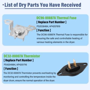 Dryer Heating Element and Thermal Fuses Fit for sam-sung DV395ETPASU/A1, DV456EWHDWR/AA, DV393ETPAWR/A1, DV395ETPAWR/A1, DVE45N5300W/A3, DV328AEW/XAA, DV456ETHDSU/AA, DV395ETPARA/A1, DV456EWHDWR/AA