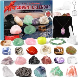 Crystal Advent Calendar 2024 Adult Kids-24 Days Rocks,Gemstones,Geode,DIY Bracelet,Crystal Necklace,Stone Learning Collection Advent Countdown Calendar,Christmas Gift for Girls Boys