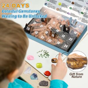 Crystal Advent Calendar 2024 Adult Kids-24 Days Rocks,Gemstones,Geode,DIY Bracelet,Crystal Necklace,Stone Learning Collection Advent Countdown Calendar,Christmas Gift for Girls Boys