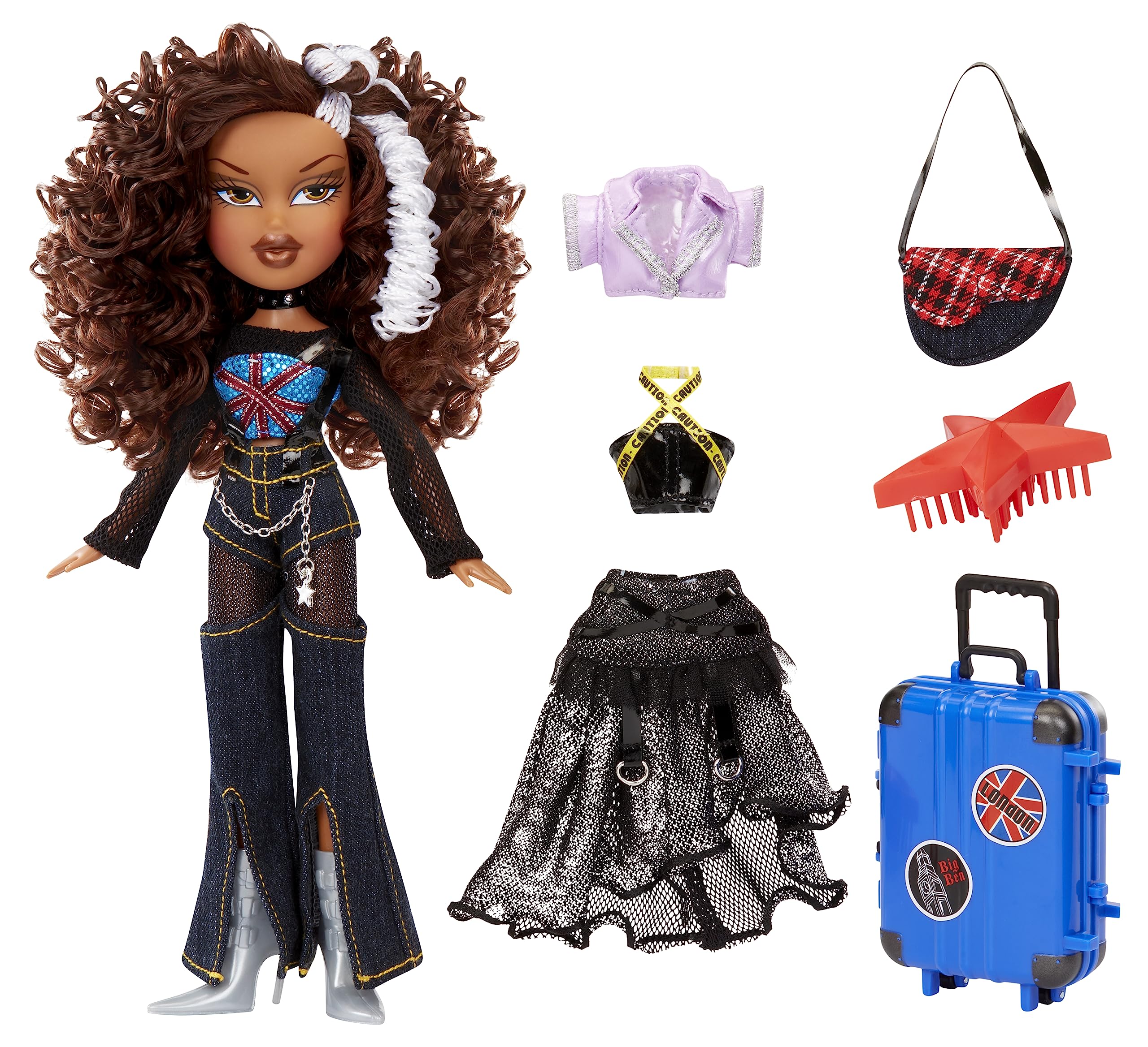 Bratz Pretty ‘N’ Punk Sasha Fashion Doll with 2 Outfits and Suitcase, Collectors Ages 6 7 8 9 10+