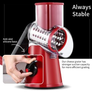 RIGSTNE Rotary Cheese Grater, 3 in 1 Cheese Shredder Grater Rotary with Handle, Vegetable Mandoline Slicer Grater Shredder for Vegetable, Cheese, Nut