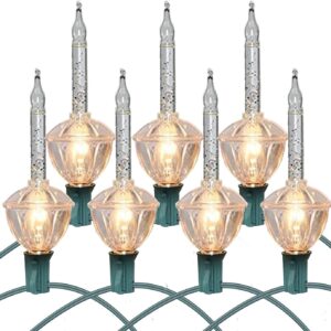 Abeja Christmas Silver Bubble Lights Set, 11 Ft Vintage Bubble Lights 8 Silver Glitter Bubble Bulbs(1 Spare), E12 Candelabra Base UL Listed for Christmas Tree Holiday House Lighting Decor- Green Wire