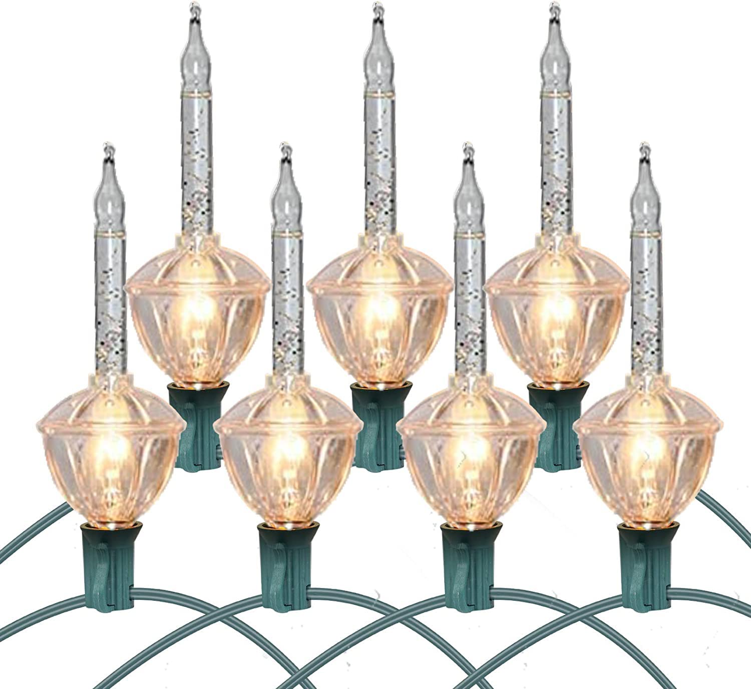 Abeja Christmas Silver Bubble Lights Set, 11 Ft Vintage Bubble Lights 8 Silver Glitter Bubble Bulbs(1 Spare), E12 Candelabra Base UL Listed for Christmas Tree Holiday House Lighting Decor- Green Wire