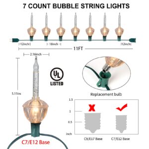 Abeja Christmas Silver Bubble Lights Set, 11 Ft Vintage Bubble Lights 8 Silver Glitter Bubble Bulbs(1 Spare), E12 Candelabra Base UL Listed for Christmas Tree Holiday House Lighting Decor- Green Wire