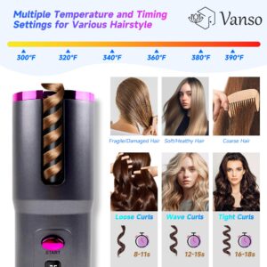 vanso Cordless Automatic Curling Iron,Ceramic Auto Hair Curler with LCD Display 6 Temps & Timers,Portable USB Rechargeable Curling Iron Wand,Detangle & Scald-Free,Fast Heating for Hair Styling