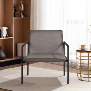 MAISON ARTS Steel Frame Leather Accent Chair Mid Century Modern Lounge Arm Chair Soft Upholstered for Home Office Study Living Room, 350LBS Bear Capacity, Grey