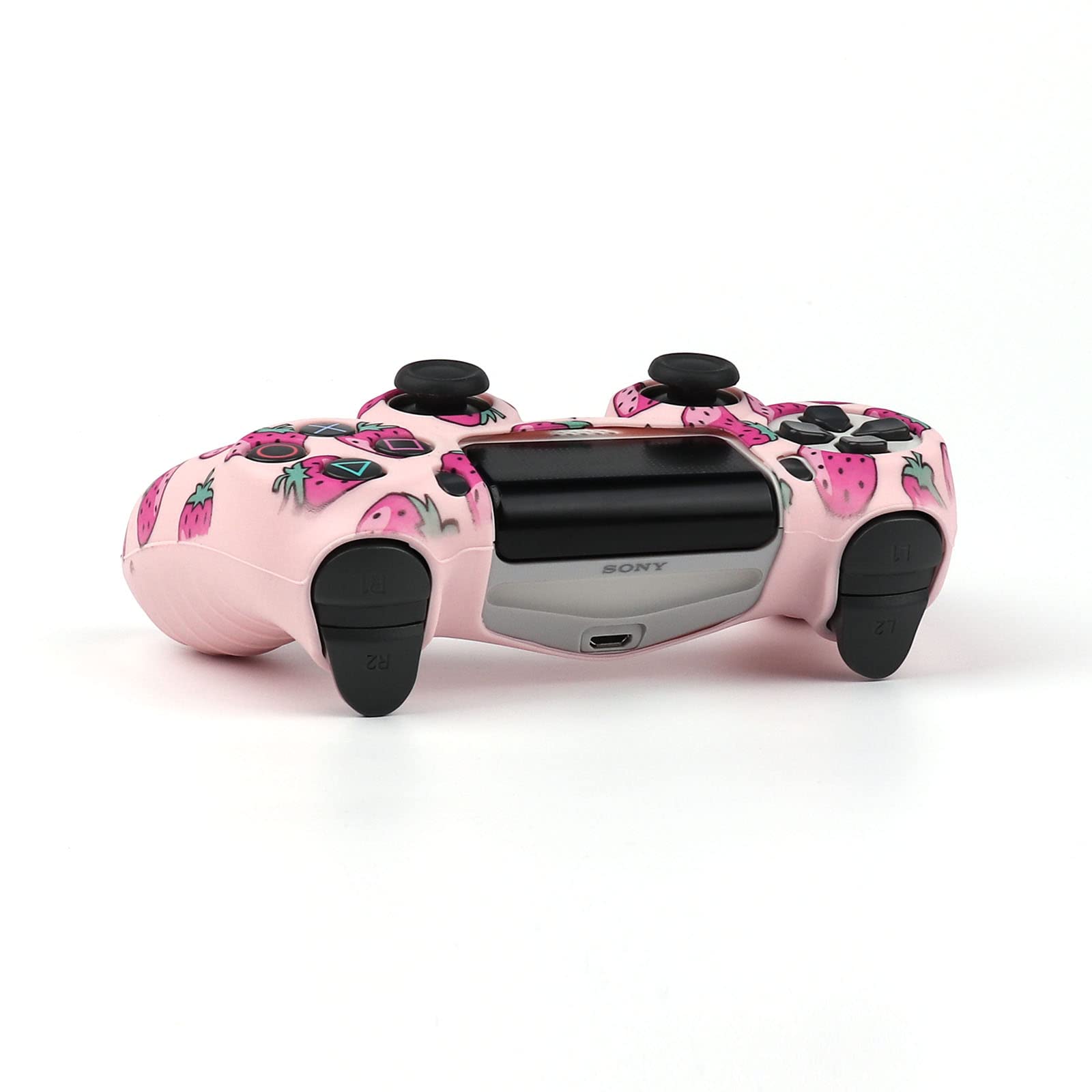 ROTOMOON Pinkstrawberry Silicone Controller Skins for PS4 with 8 Thumb Grips, Sweat-Proof Anti-Slip Controller Cover Skin Protector Compatible with Playstation 4 Slim/Pro Controller…