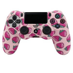 ROTOMOON Pinkstrawberry Silicone Controller Skins for PS4 with 8 Thumb Grips, Sweat-Proof Anti-Slip Controller Cover Skin Protector Compatible with Playstation 4 Slim/Pro Controller…