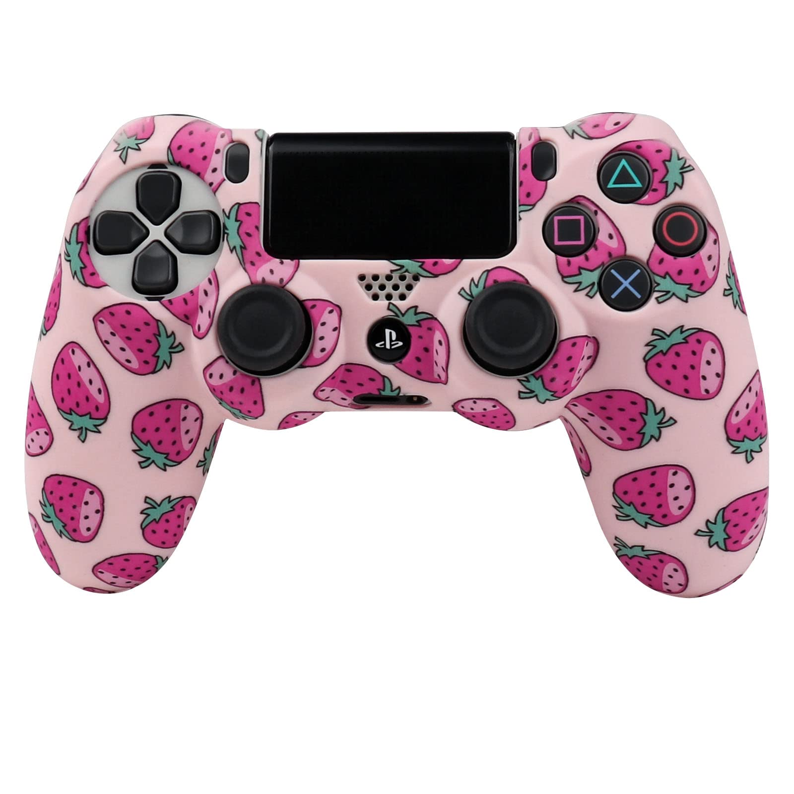 ROTOMOON Pinkstrawberry Silicone Controller Skins for PS4 with 8 Thumb Grips, Sweat-Proof Anti-Slip Controller Cover Skin Protector Compatible with Playstation 4 Slim/Pro Controller…