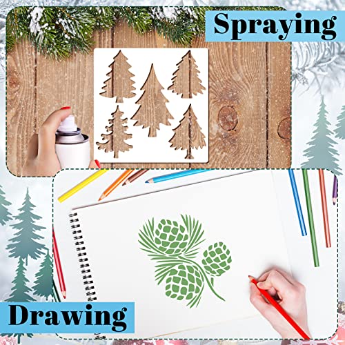 20 Pieces Stencil Template for Painting Reusable Animal Plant Stencil Spring Summer Winter Template, DIY Christmas Stencils for Painting on Wood Wall Home Decor (Pine Tree)