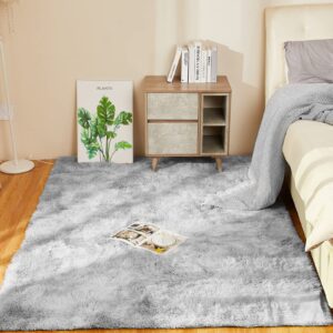 YOBATH Fluffy 8x10 Area Rugs for Living Room Bedroom, Large Modern Soft Shag Rugs for Kids Girls Boys, Non-Slip Plush Shaggy Rugs for Playroom Nursery Dorm Room, Tie-Dyed Light Grey