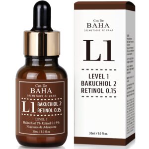 Bakuchiol 2% Serum with Retinol for Face, Anti-Aging, Hyperpigmentation and Acne Flare-Ups, 1 Fl Oz (30ml)