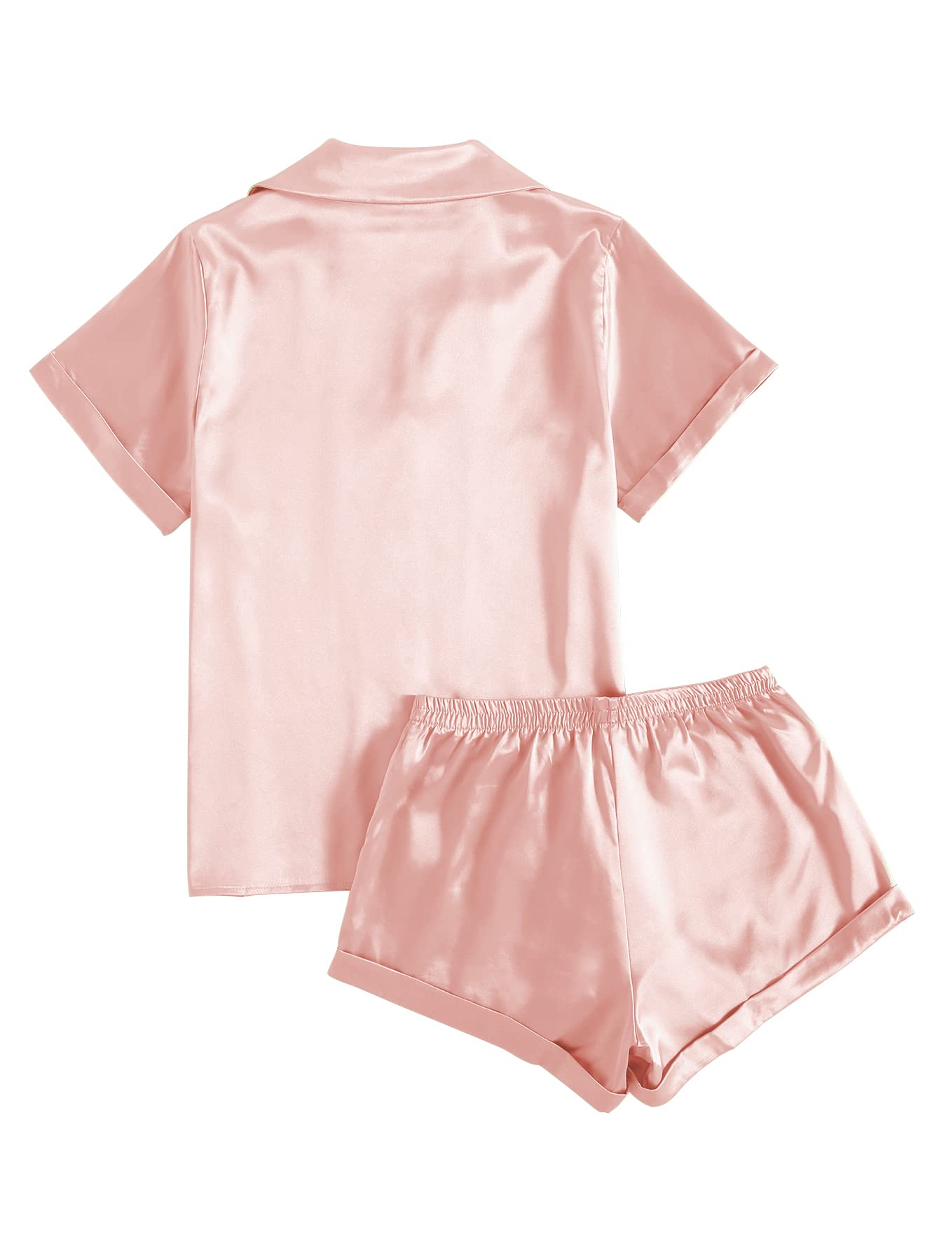 LYANER Women's Sleepwear Satin Silky Short Sleeve Top with Shorts Pajama Set Dusty Pink Small