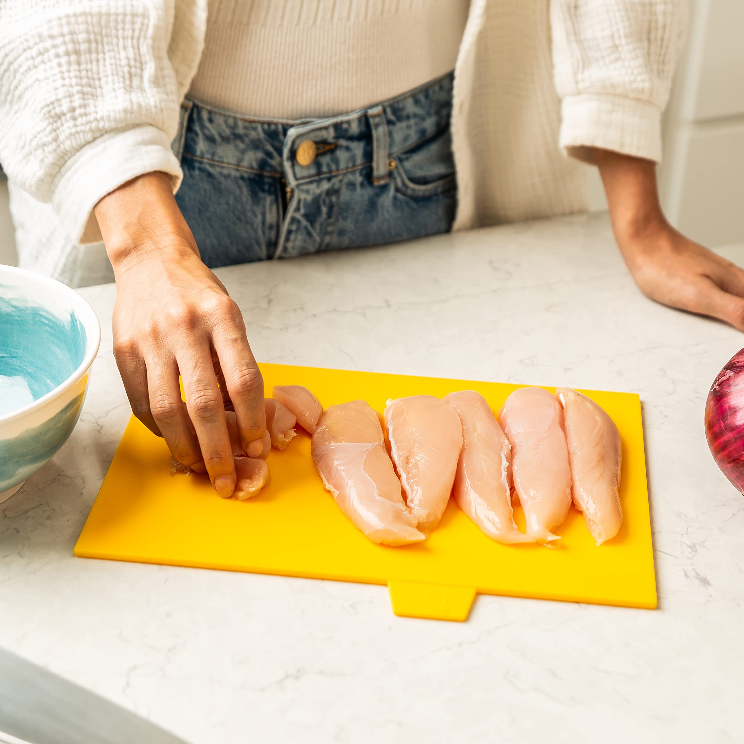 Plastic Cutting Boards for Kitchen - Colorful Flexible Cutting Mats for Cooking With Ventilated Storage Stand - Anti-Skid BPA-Free Chopping Mats for Fruits, Vegetables, Meats, Seafood & More - 4 Pack