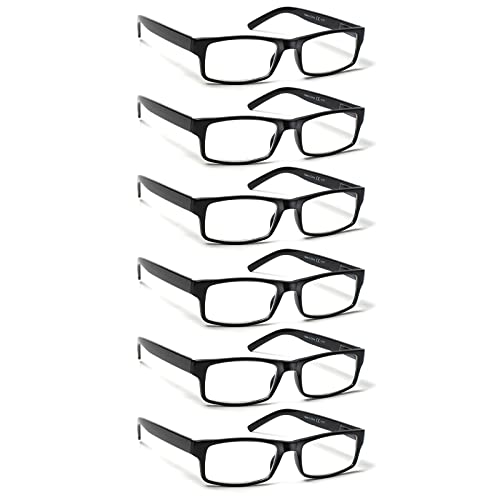 BIENCOOL 6 Pack Reading Glasses Traditional Frames for Men and Women Readers with Spring Loaded Hinges (6 Pack Black, 1.50, multiplier_x)