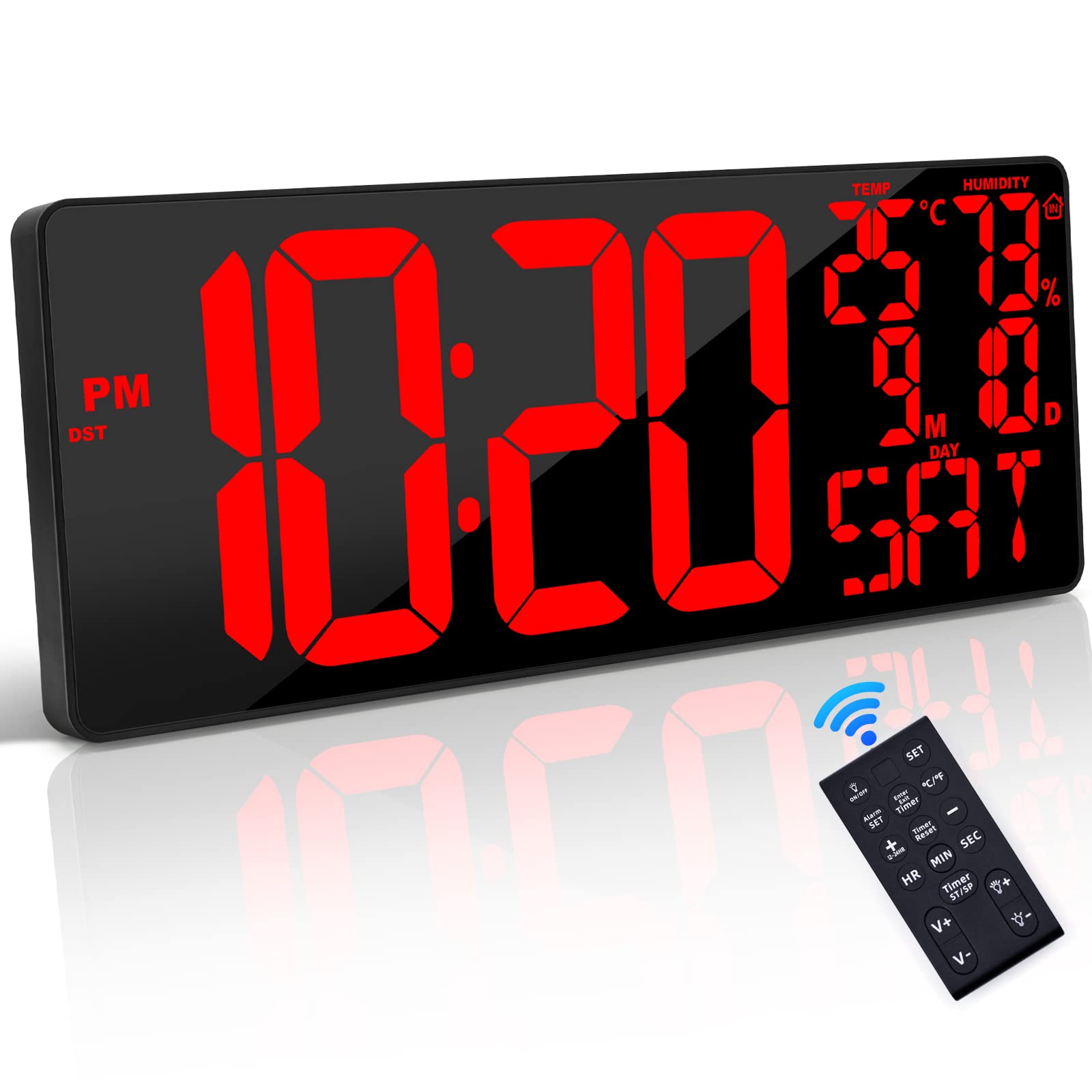 [Oversized] 18" Large Digital Wall Clock with Remote Control, Auto-Dimming Digital Clock Large Display with Date/Temp/Week, DST, Alarm, 5.9”Jumbo Numbers Large Digital Clock for All Large Spaces Use