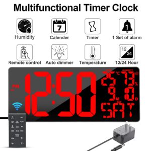 [Oversized] 18" Large Digital Wall Clock with Remote Control, Auto-Dimming Digital Clock Large Display with Date/Temp/Week, DST, Alarm, 5.9”Jumbo Numbers Large Digital Clock for All Large Spaces Use