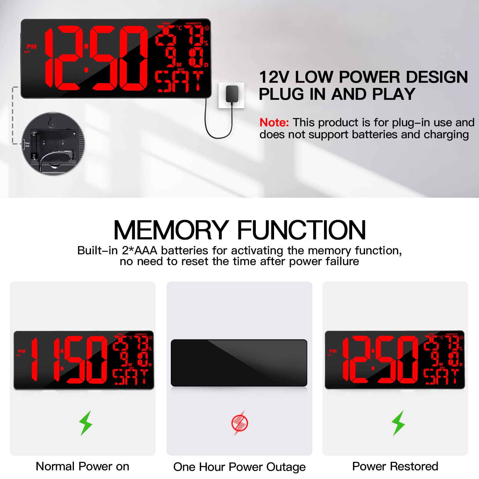 [Oversized] 18" Large Digital Wall Clock with Remote Control, Auto-Dimming Digital Clock Large Display with Date/Temp/Week, DST, Alarm, 5.9”Jumbo Numbers Large Digital Clock for All Large Spaces Use