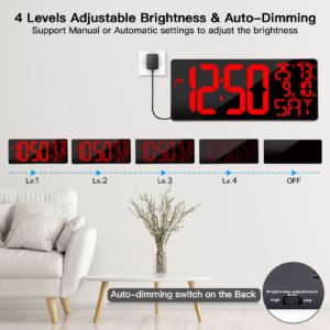 [Oversized] 18" Large Digital Wall Clock with Remote Control, Auto-Dimming Digital Clock Large Display with Date/Temp/Week, DST, Alarm, 5.9”Jumbo Numbers Large Digital Clock for All Large Spaces Use