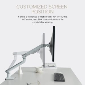 POUT E12 Dual Monitor Arm Mount Stand for Desk- Adjustable Full Motion Tilt/Swivel/Rotate 4-20lbs Capacity 75x75mm 100x100mm VESA 17"-32" Display Each - Extends 19" Forward & 17" High (White/Silver)