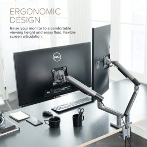 POUT E12 Dual Monitor Arm Mount Stand for Desk- Adjustable Full Motion Tilt/Swivel/Rotate 4-20lbs Capacity 75x75mm 100x100mm VESA 17"-32" Display Each - Extends 19" Forward & 17" High (White/Silver)