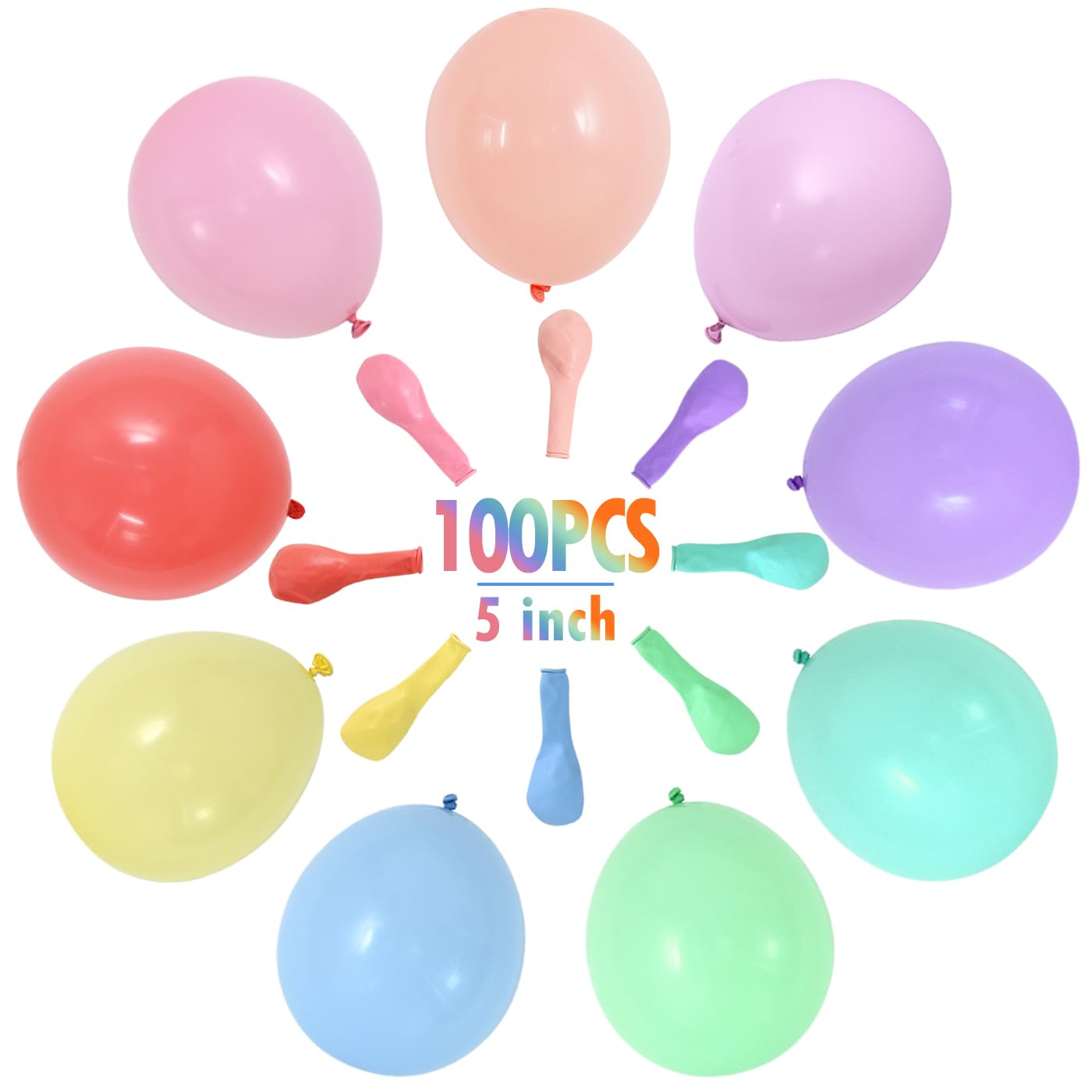 BEISHIDA 100 pcs 5 Inch Multicolored Balloons Pastel Mini Balloons Assorted Color Balloons Mixed Color Macaron Latex Balloons Rainbow for Birthday Wedding Engagement Anniversary Arch Party Decoration