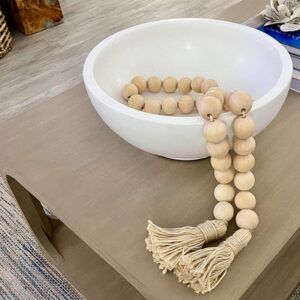 72" Long Large Wood Bead Garland with 1.6" Diameter Chunky Wooden Beads, Farmhouse Rustic Country Boho Wooden Beads Garland for Home Tiered Tray Decor, Wood Decorative Beads with Tassels