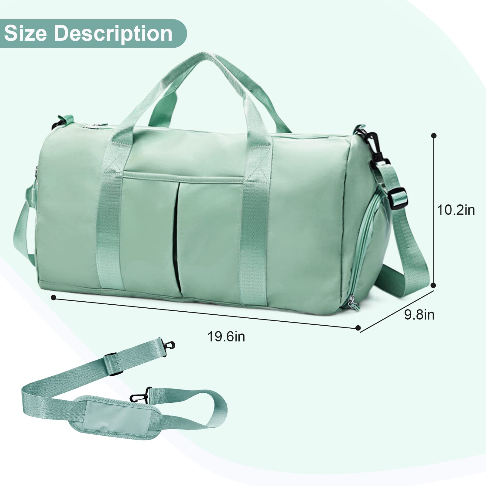 ZGWJ Sports Gym Bag with Wet Pocket & Shoes Compartment, Waterproof Shoulder Weekender for Women and Men Swim Travel Lightweight easy Carry on Green