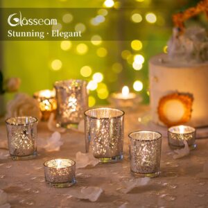 Mercury Glass Votive Candle Holders 6pcs Silver Small Unity Glitter Tealight Holder Set Vintage Wedding Reception Table Centerpiece for Tea Lights Advent Christmas Halloween Fireplace Restaurant Decor