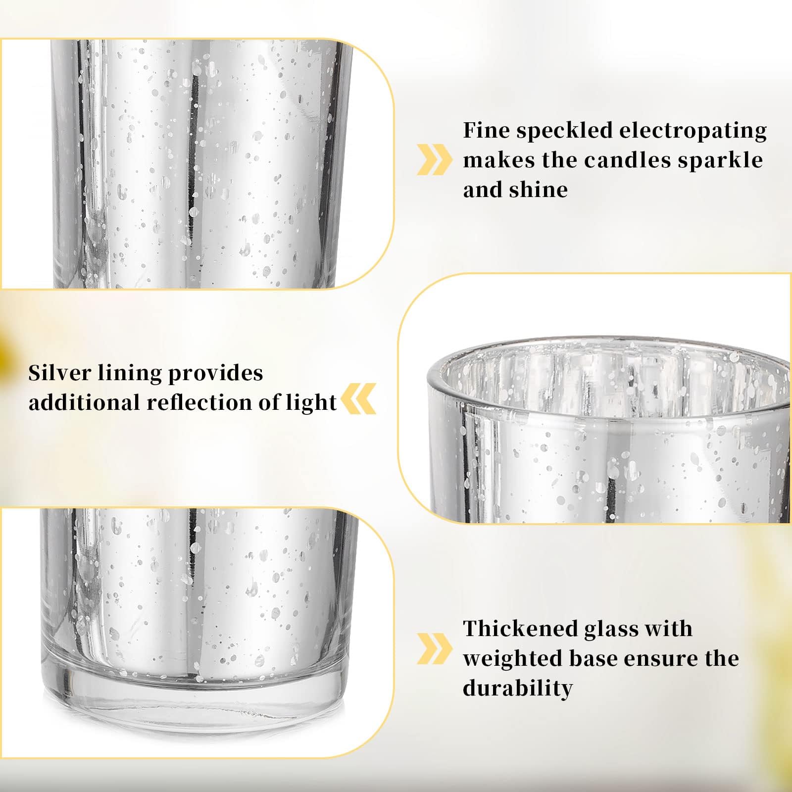 Mercury Glass Votive Candle Holders 6pcs Silver Small Unity Glitter Tealight Holder Set Vintage Wedding Reception Table Centerpiece for Tea Lights Advent Christmas Halloween Fireplace Restaurant Decor