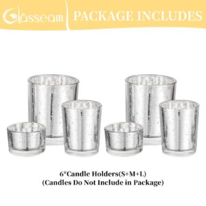 Mercury Glass Votive Candle Holders 6pcs Silver Small Unity Glitter Tealight Holder Set Vintage Wedding Reception Table Centerpiece for Tea Lights Advent Christmas Halloween Fireplace Restaurant Decor