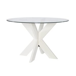 powell white wood glass top parnell x base dining table