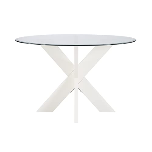 Powell White Wood Glass Top Parnell X Base Dining Table