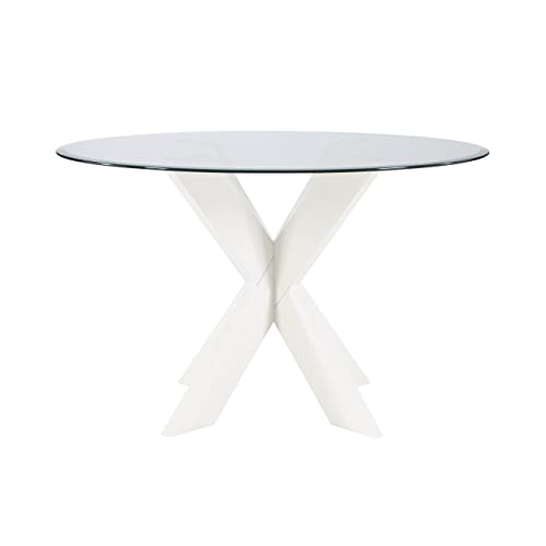 Powell White Wood Glass Top Parnell X Base Dining Table