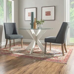 Powell White Wood Glass Top Parnell X Base Dining Table