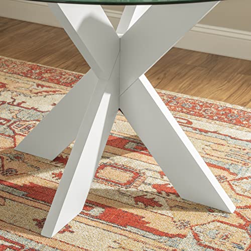 Powell White Wood Glass Top Parnell X Base Dining Table