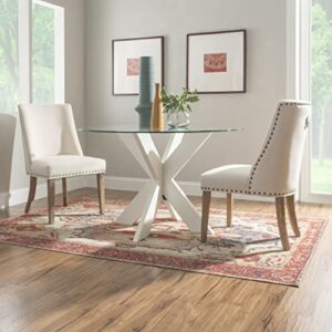 Powell White Wood Glass Top Parnell X Base Dining Table