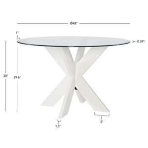 Powell White Wood Glass Top Parnell X Base Dining Table