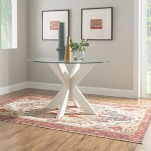 Powell White Wood Glass Top Parnell X Base Dining Table