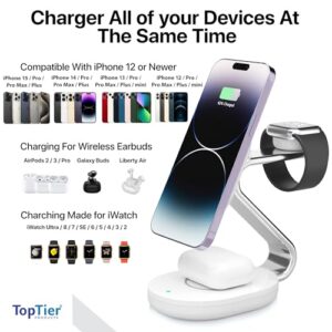 TopTier 3 in 1 Magsafe Wireless Charging Station, 20W Total,15W iPhone Max Charging, [MFI-Certified] Metal Design, iPhone Apple Watch Airpods, (White)