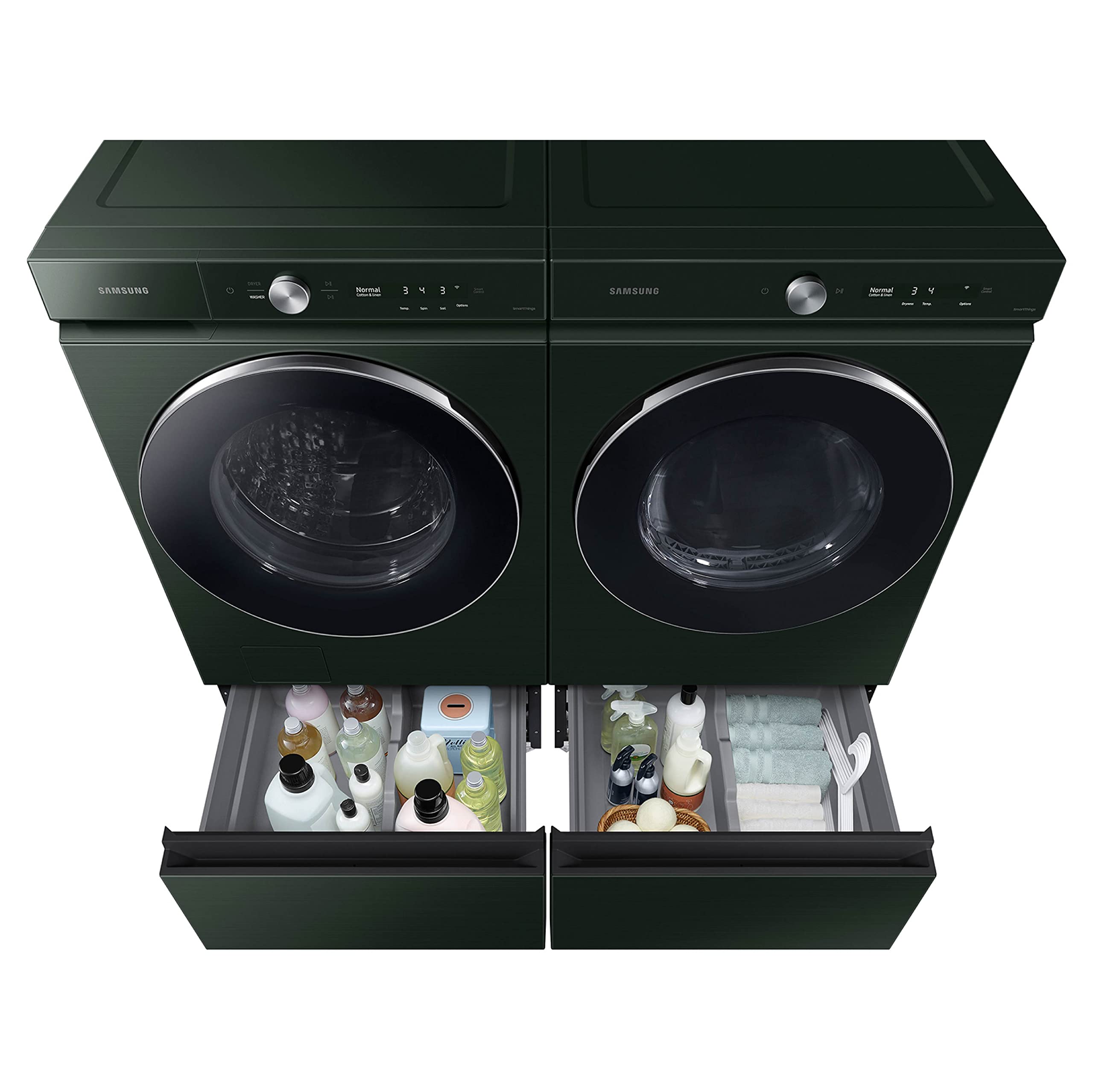 SAMSUNG 27-Inch Bespoke Front Load Washer Dryer Pedestal Stand w/ Pull Out Laundry Storage Drawer, WE502NG, Forest Green