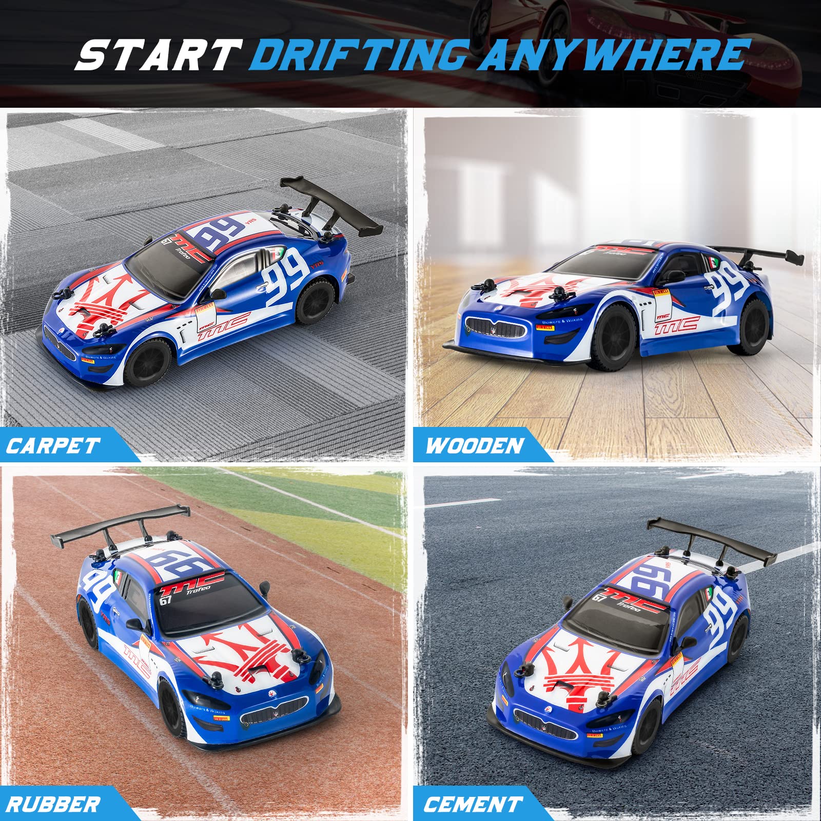 GrowFun Remote Control Car 2.4Ghz Maserati GT Electric Sport RC Drift Race Car 1:24 Scale Licensed RC Car Series High Speed Racing RC Truck Crawler Toys Model Vehicle for Age 8 9 10 11 12