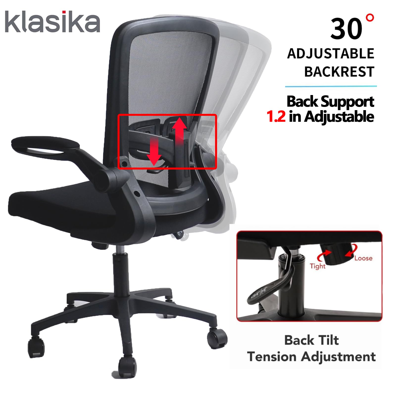 KLASIKA Desk Chairs with Wheels, Ergonomic Mesh Office Chair Adjustable Height and Swivel Lumbar Support Home Office Chair with Flip Up Armrests, Set of 4